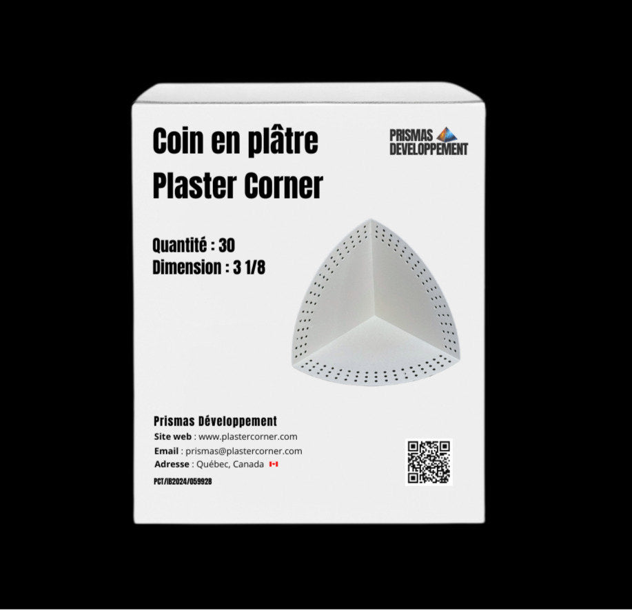 Box of pre‑finished plaster corners — ready‑to‑install solution for fast, clean and uniform interior finishing.